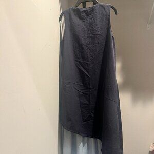 Long-Mid Length Asymmetric Cotton Dress-Navy and Light Blue-Lightweight SizeS/XS